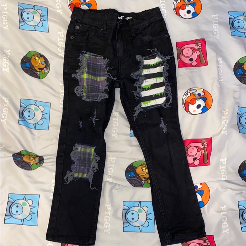 Cat & Jack Black Distressed Jeans with Patchwork